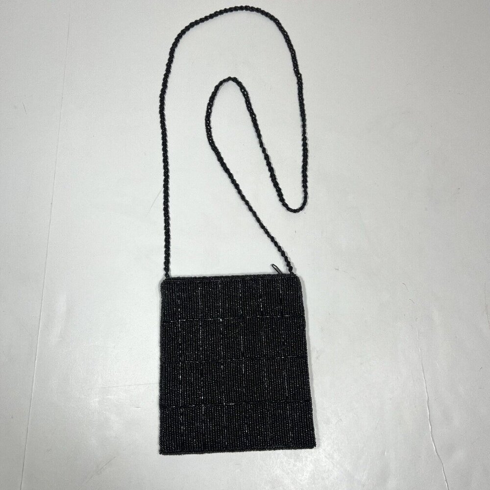 Vintage ERMO Black Crossbody Small Full Beaded Bag Zip Closure